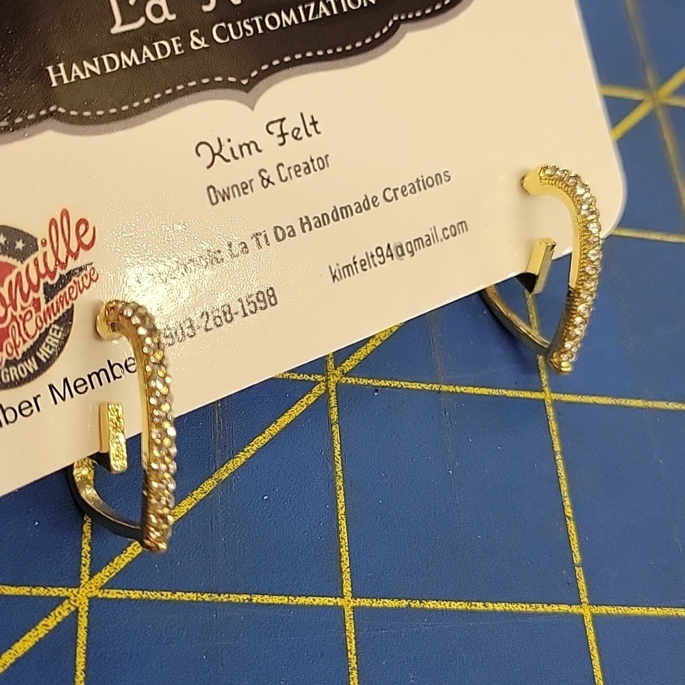 Rhinestone Heart Gold Tone Earrings
